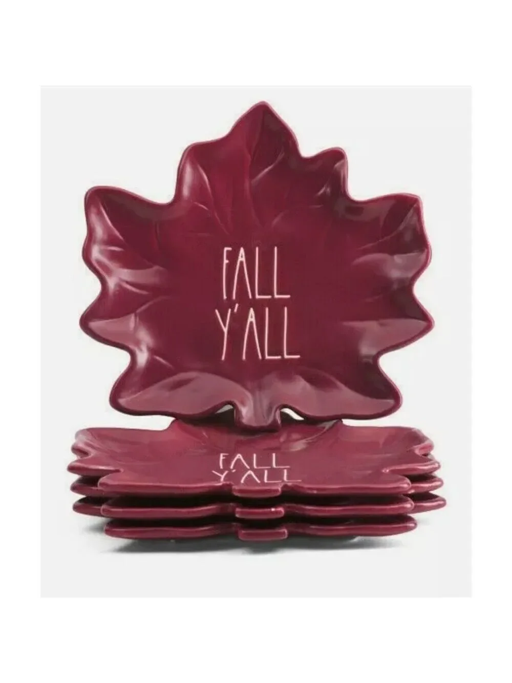 Rae Dunn Fall Y'all Ceramic Leaf Plates Set of 4 Magenta